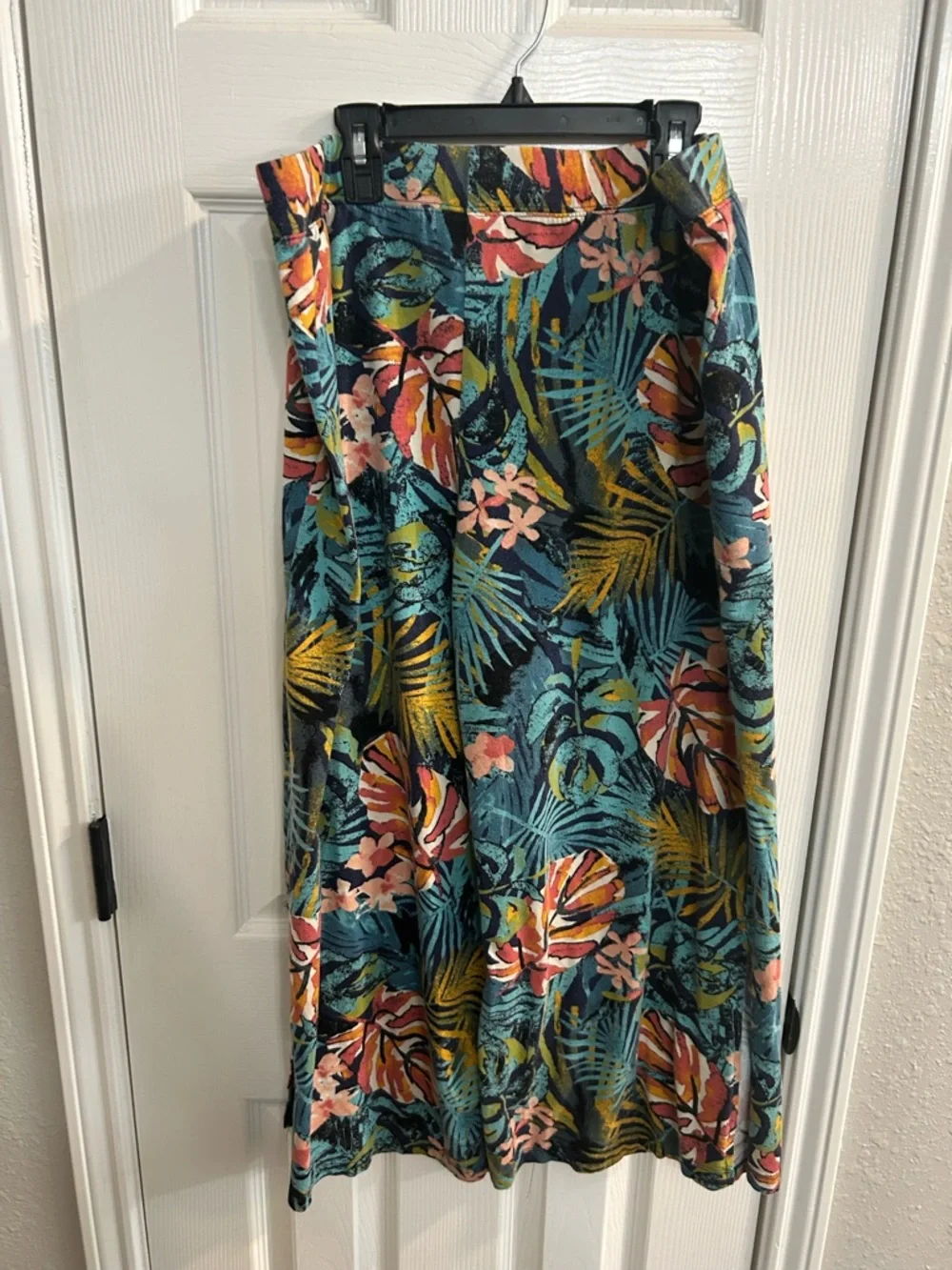 Denim & Co BEACH Pants size large tropical Wide Leg Beach Jersey d&co Stretch - Picture 4 of 4